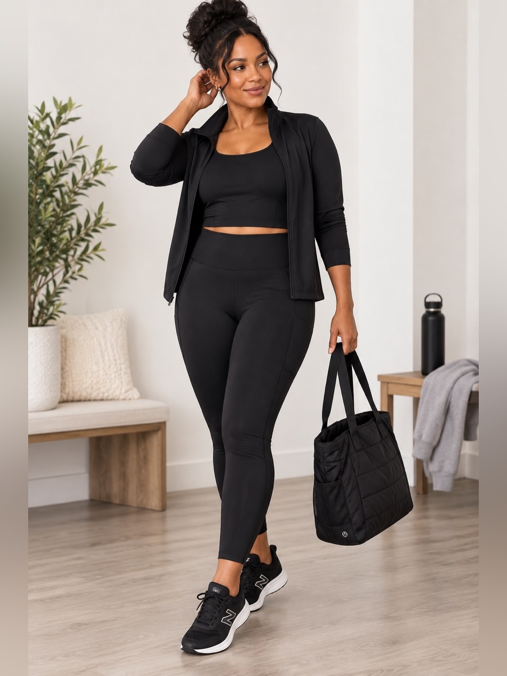 Danskin Streamline Pocket Leggings Black XL NWT